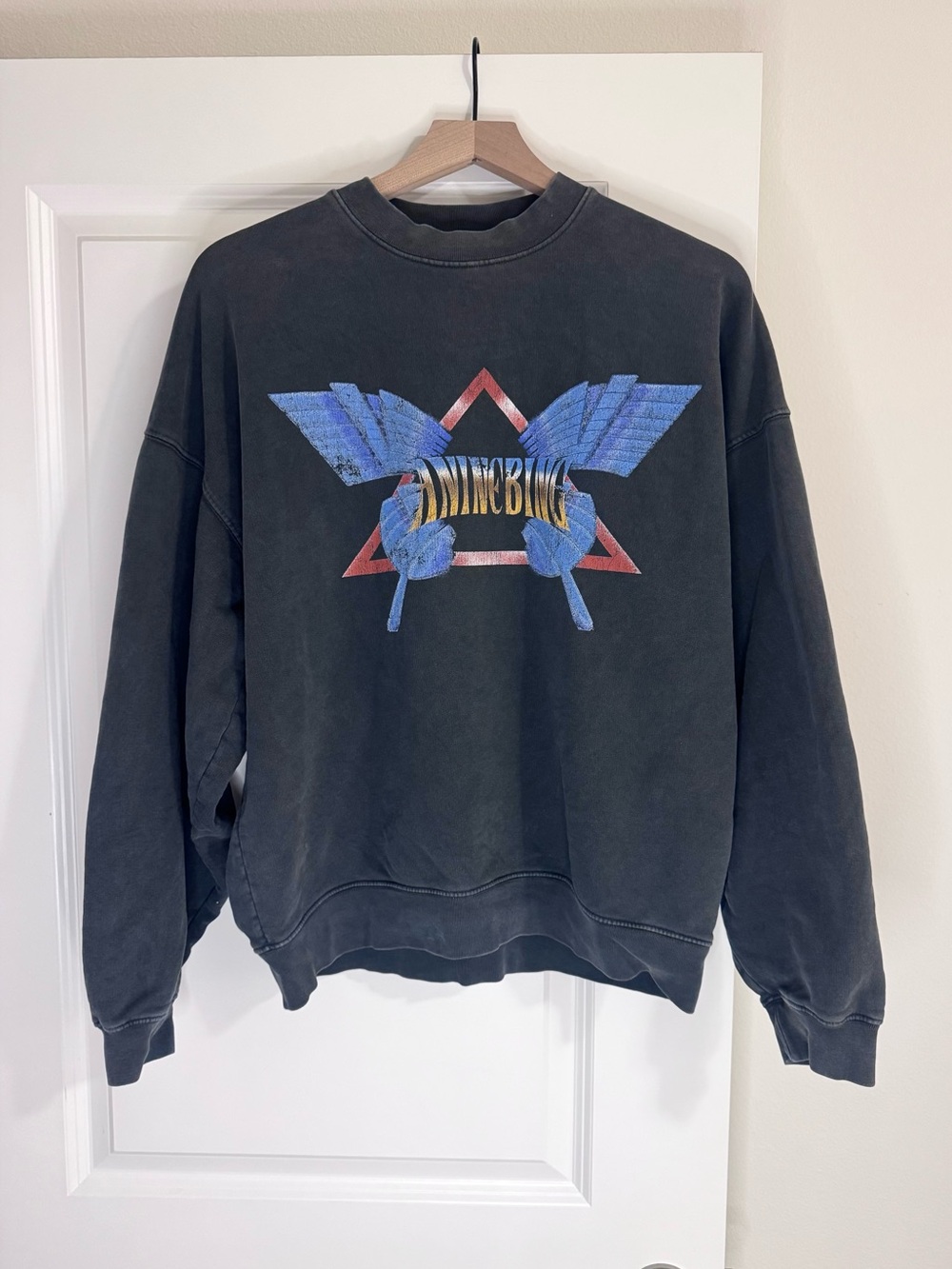 Anine Bing Harvey Butterfly Crew Sweatshirt Black S - Picture 2 of 4
